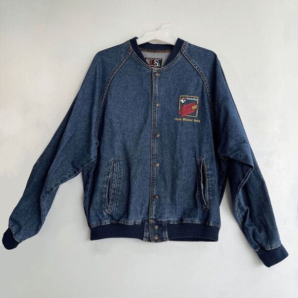 Vintage 90s Super Chevy Show Embroidered Denim Jacket Unisex LG USA - Picture 3 of 9